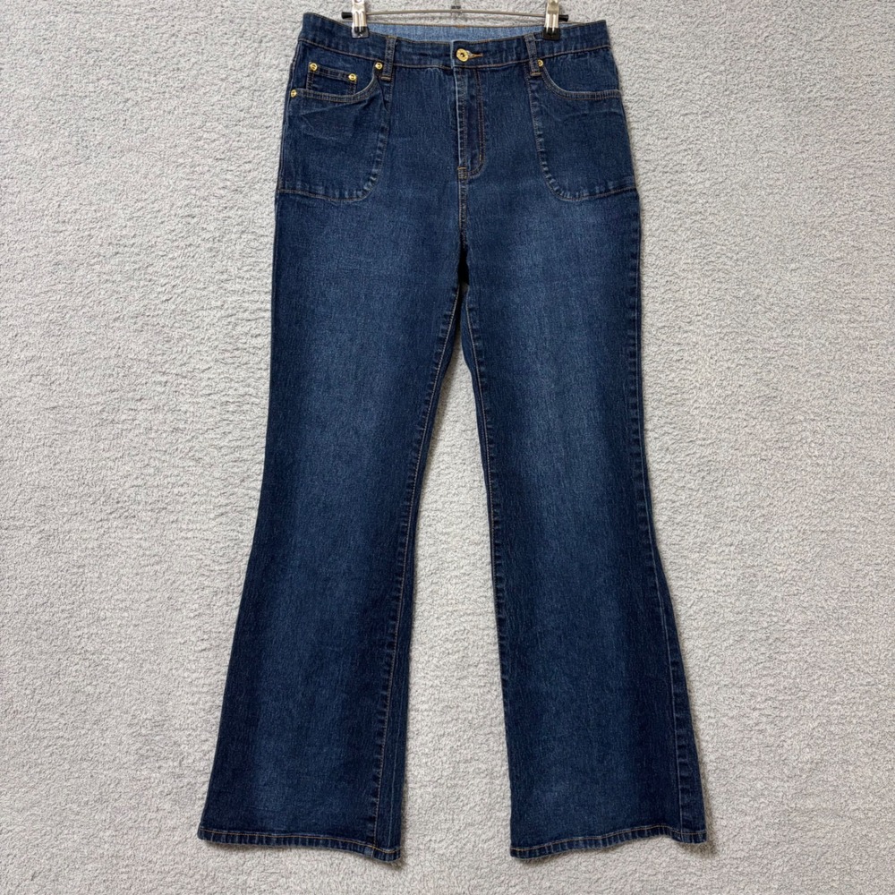 Flare Leg Jeans Ramie Cotton Blend Dark Wash Retro Boho Denim Pants‎